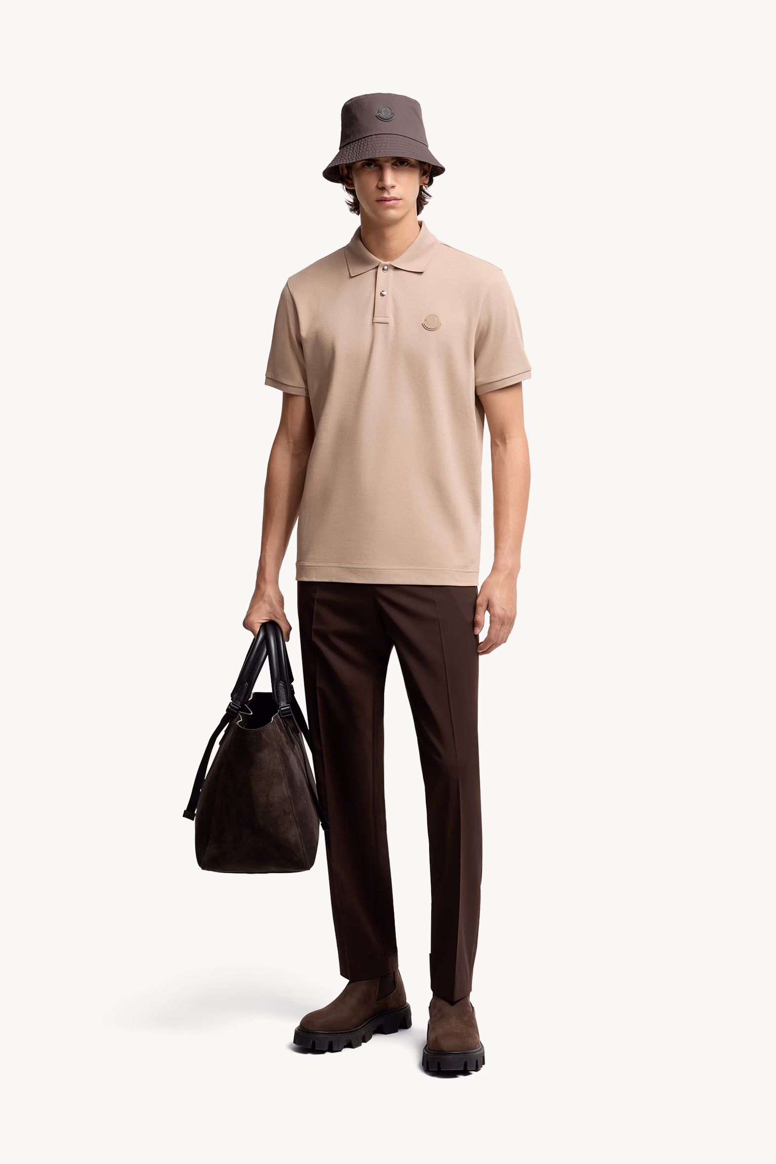 Logo Patch Cotton Piquet Polo Shirt Men Light Beige Moncler 0